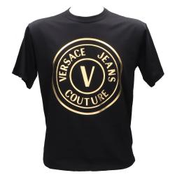 Versace T-shirt T-shirt 73GAHT05 T-SHIRT LOGO METALLIZZATO Nero Oro