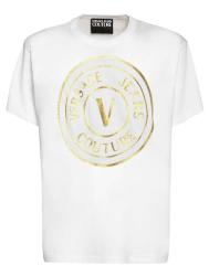 Versace T-shirt T-shirt 73GAHT05 T-SHIRT LOGO METALLIZZATO Bianco Oro