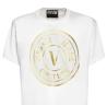 Versace T-shirt T-shirt 73GAHT05 T-SHIRT LOGO METALLIZZATO Bianco Oro - Foto 3