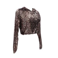 Felpe Crop top paillettes 91029 Nero paillettes multicolor