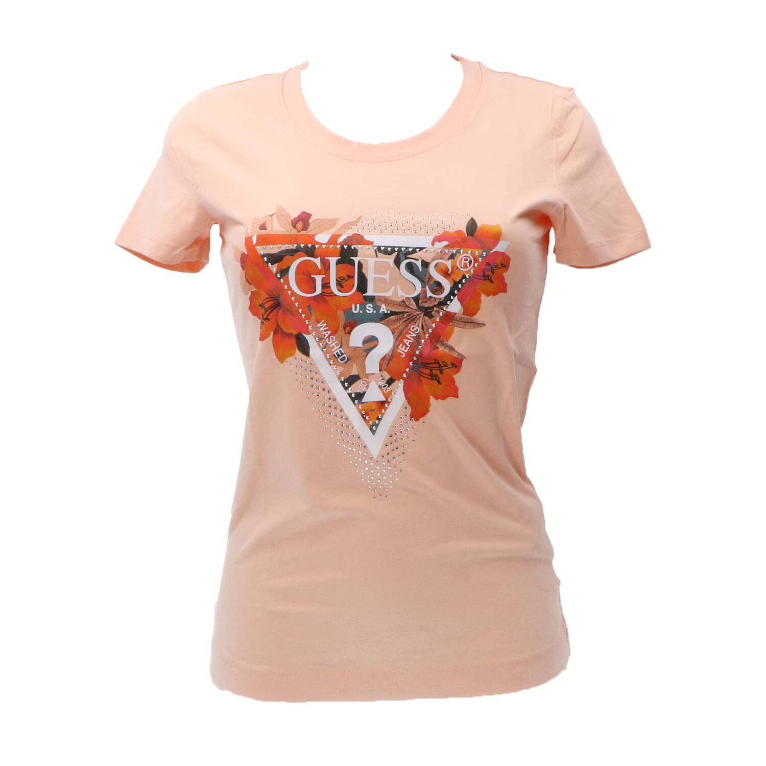 Guess T-shirt T-shirt TROPICAL TRIANGLE TEE Rosa Pesca