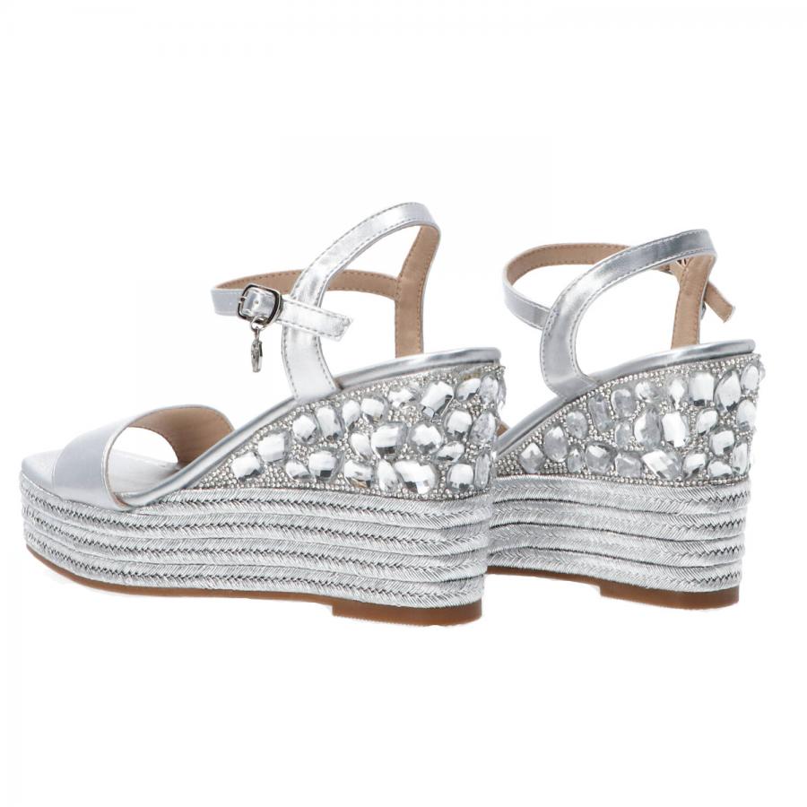 Gold&Gold Sandali GH03 zeppa laminata con strass Argento
