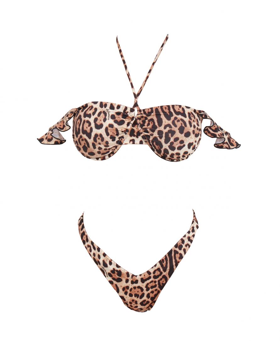 Bikini balconcino e slip Marrone leopardato 1