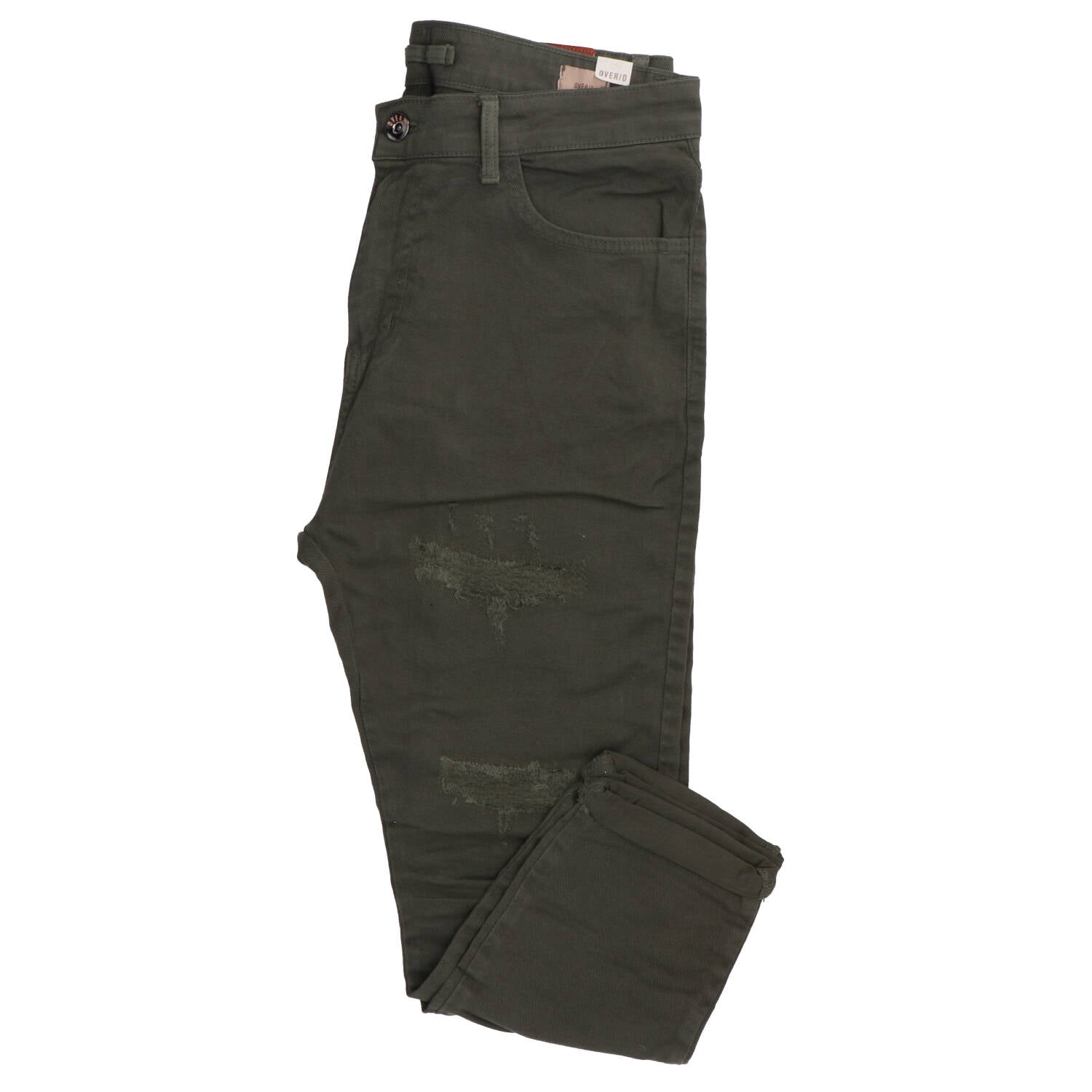 Over D Pantaloni Pantaloni 5 TASCHE DESTROYED P17 Verde