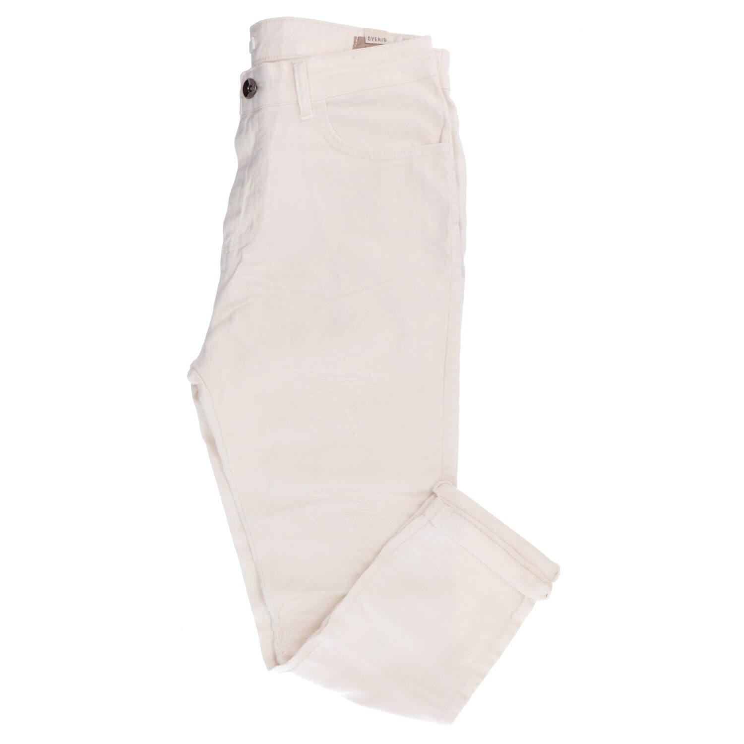 Over D Pantaloni Pantaloni 5 TASCHE DESTROYED P17 Bianco Panna