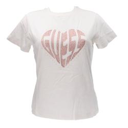 Guess T-shirt T-shirt Julia rhinestone ss Bianco panna