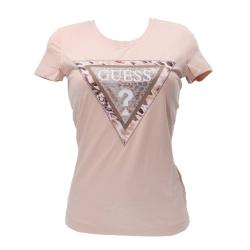 Guess T-shirt T-shirt SS CN CHEETA LOGO TRIANGLE TEE Rosa