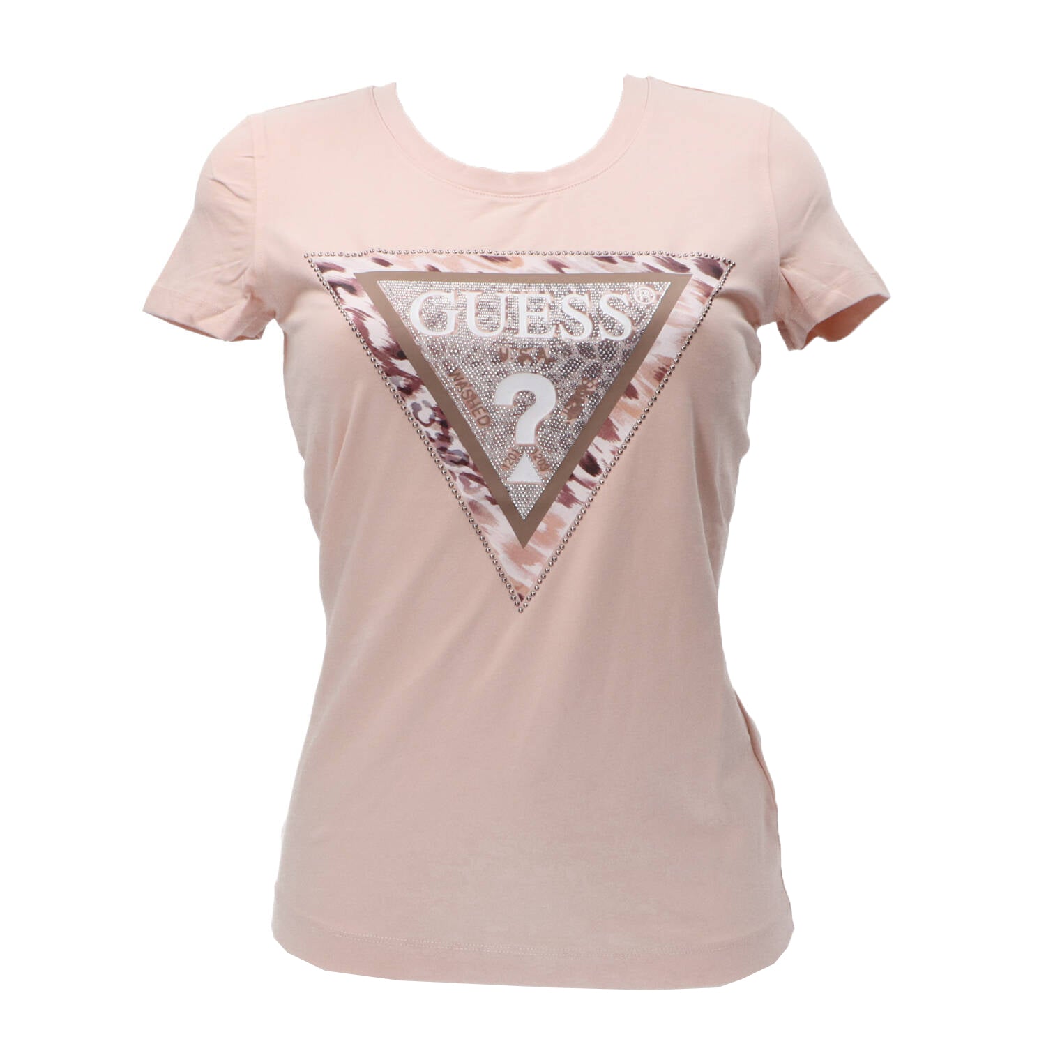 Guess T-shirt T-shirt SS CN CHEETA LOGO TRIANGLE TEE Rosa