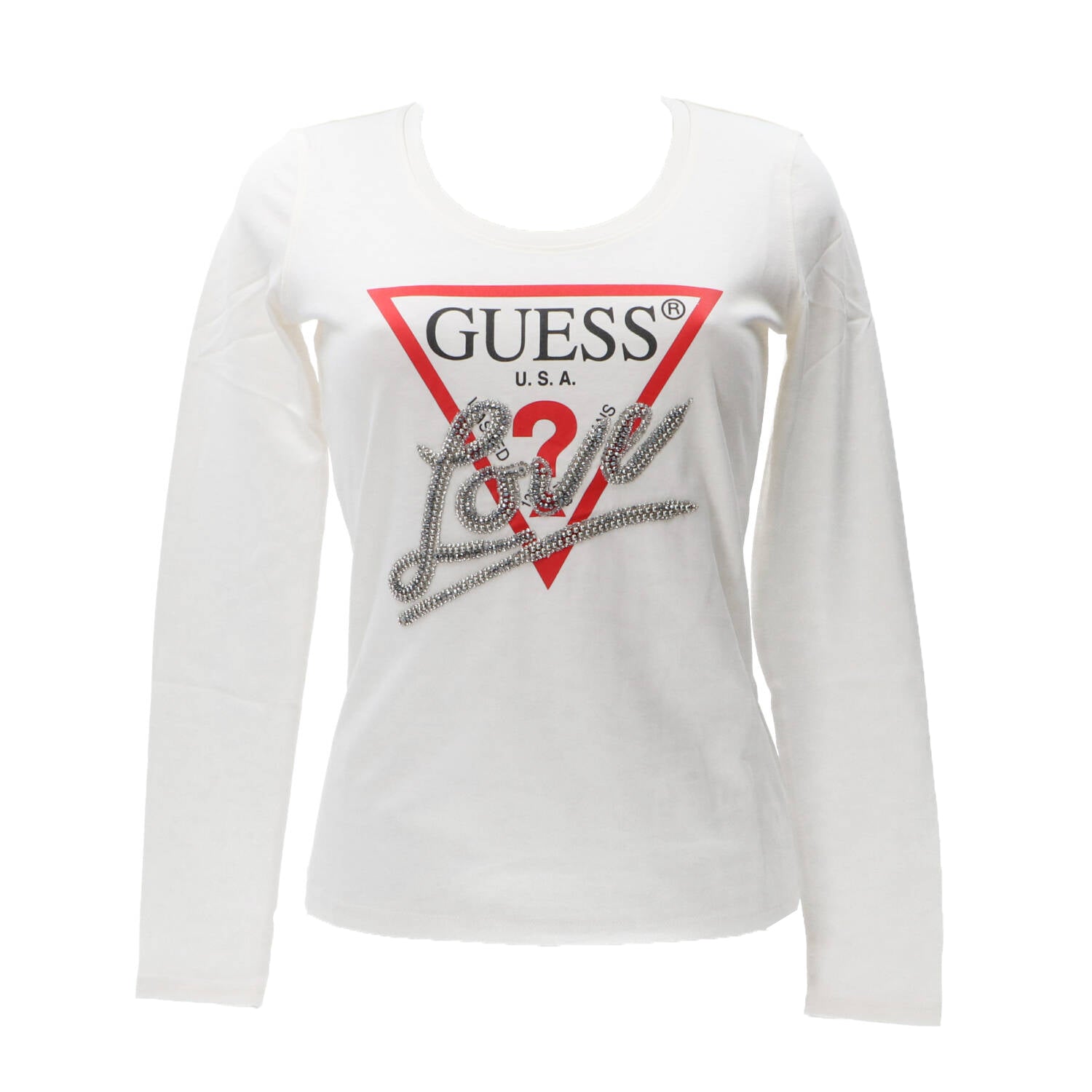 Guess T-shirt T-shirt LS CN TRIANGLE LOVE TEE Bianco