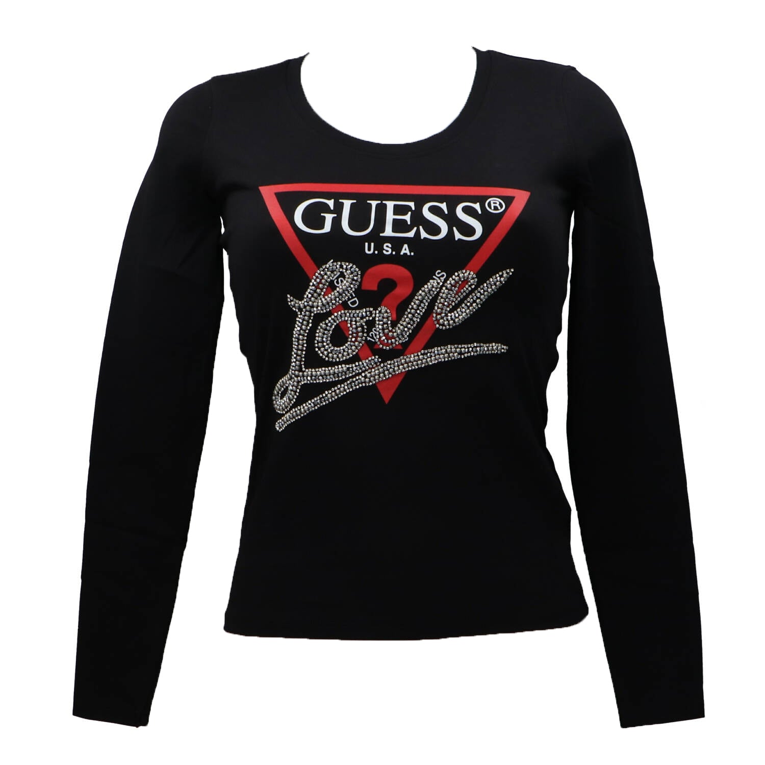 Guess T-shirt T-shirt LS CN TRIANGLE LOVE TEE Nero