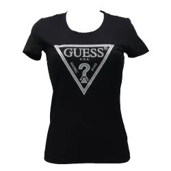 Guess T-shirt T-shirt SS CN SHINY TRIANGLE TEE Nero