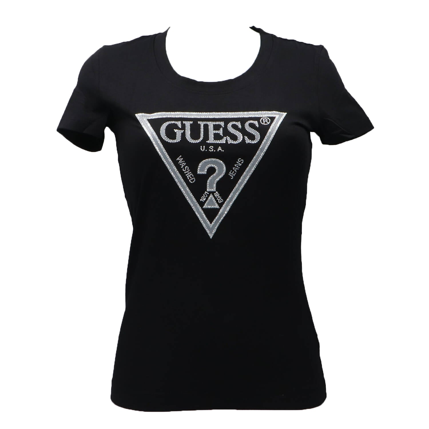 Guess T-shirt T-shirt SS CN SHINY TRIANGLE TEE Nero