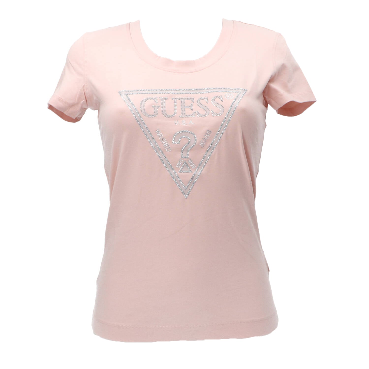 Guess T-shirt T-shirt SS CN SHINY TRIANGLE TEE Rosa