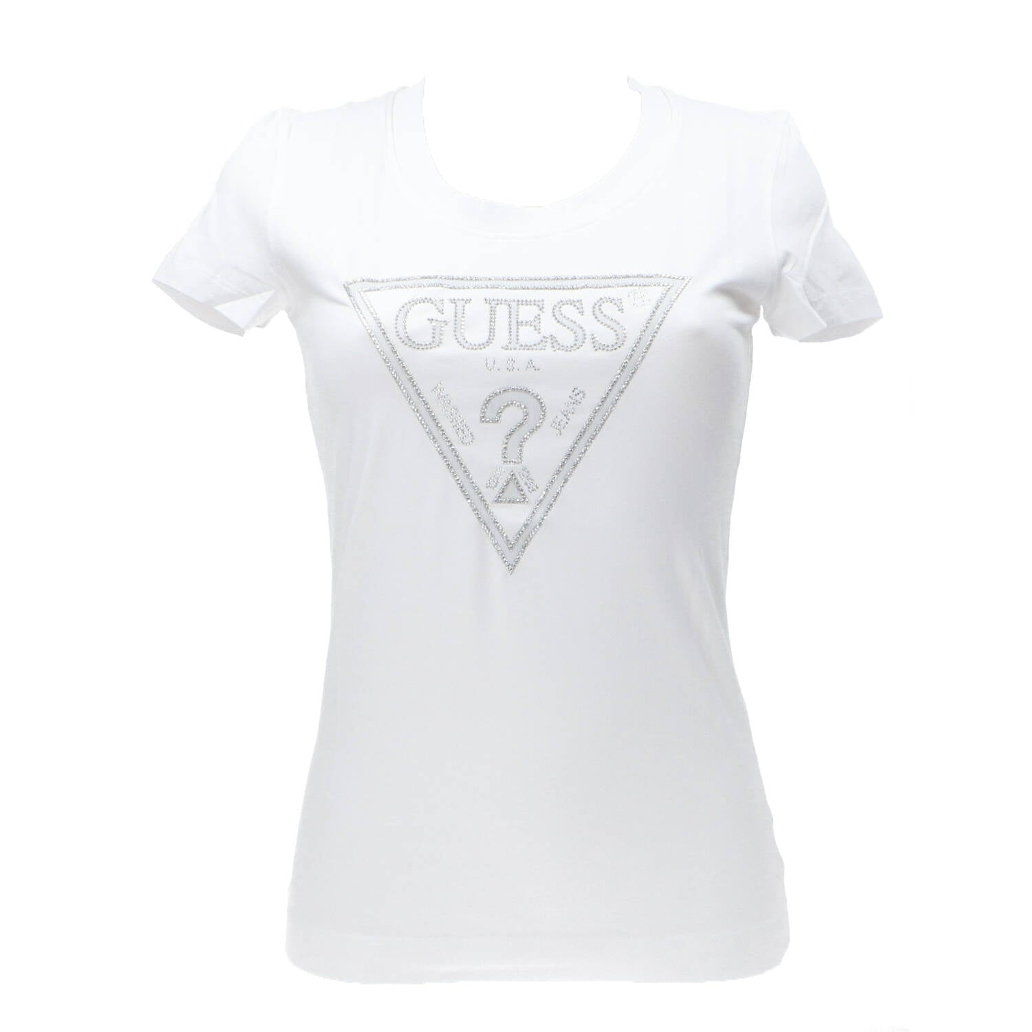 Guess T-shirt T-shirt SS CN SHINY TRIANGLE TEE Bianco