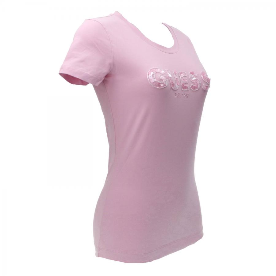 Guess T-shirt CN SS LOGO SEGQUINS TEE Rosa