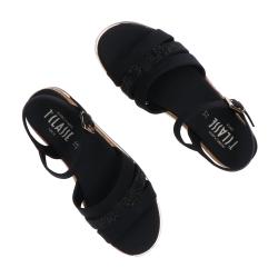 Sandali Leather multistrass&geo Nero