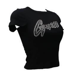 Guess T-shirt T-shirt SS CN RIB LOGO TEE Nero