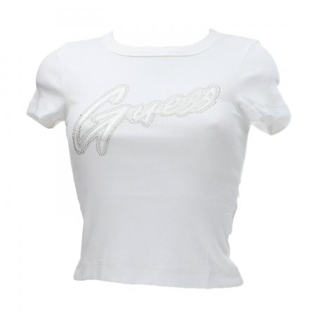 T Shirt Donna SS CN RIB LOGO TEE Bianco