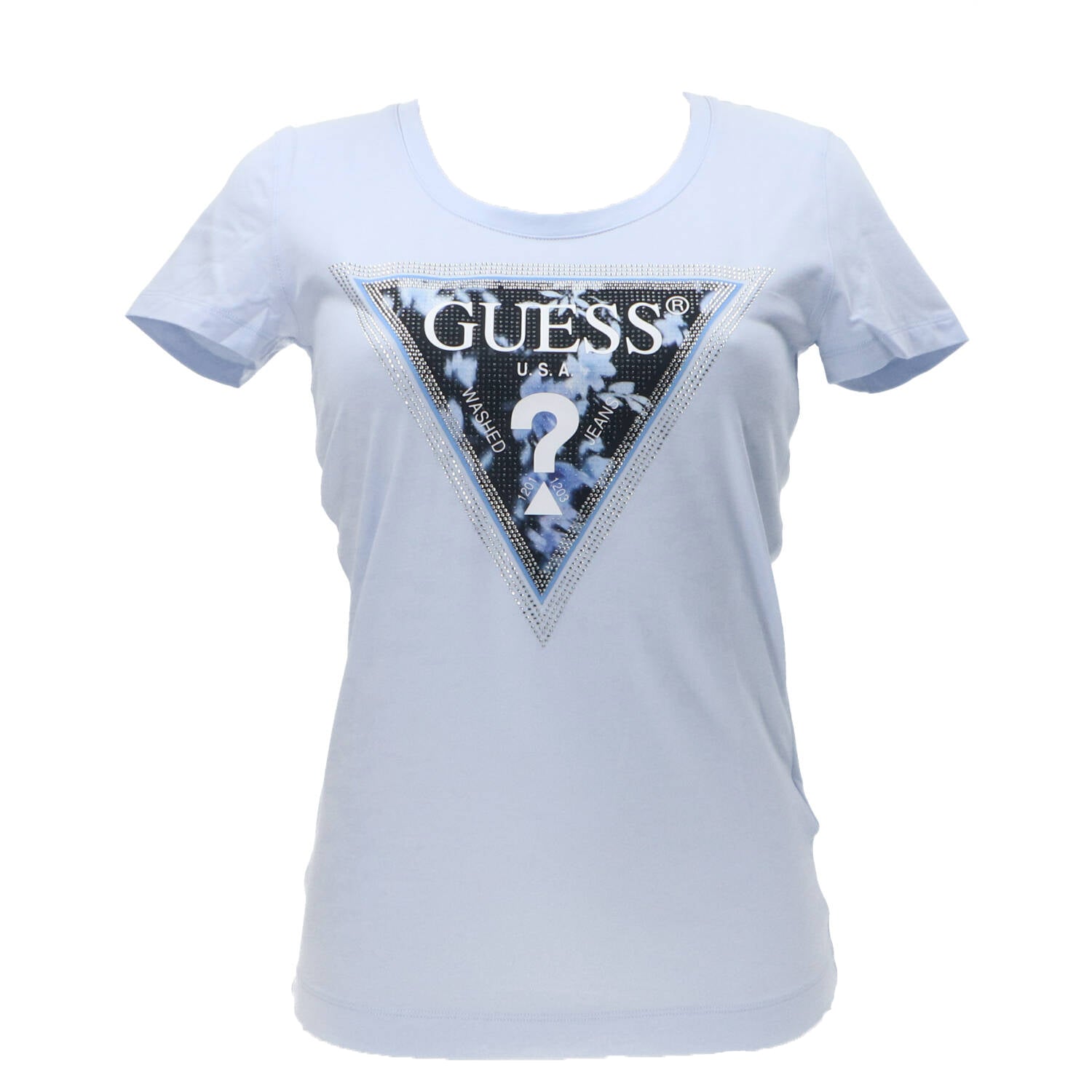 Guess T-shirt T-shirt SS CN TRIANGLE FLOWER TEE Azzurro