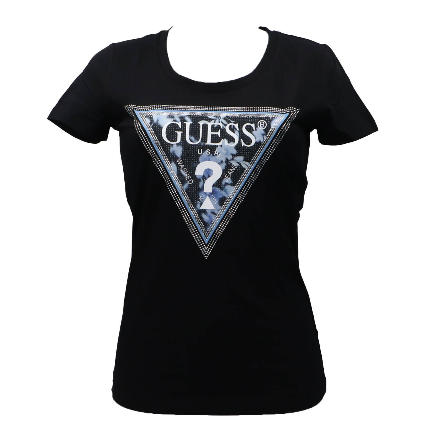 Guess T-shirt T-shirt SS CN TRIANGLE FLOWER TEE Nero