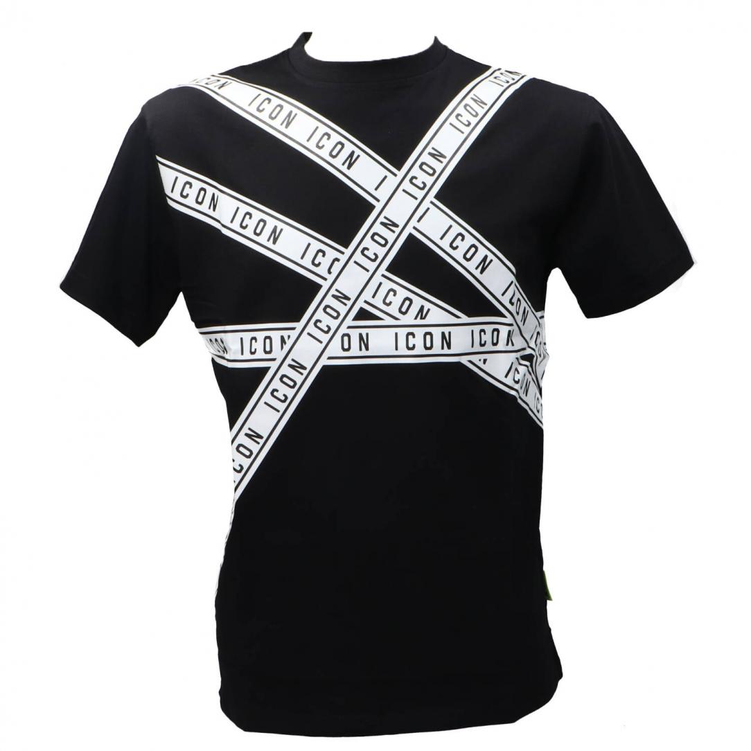 T-SHIRT C/STAMPA A STRISCE Nero T-SHIRT C/STAMPA A STRISCE Nero 1