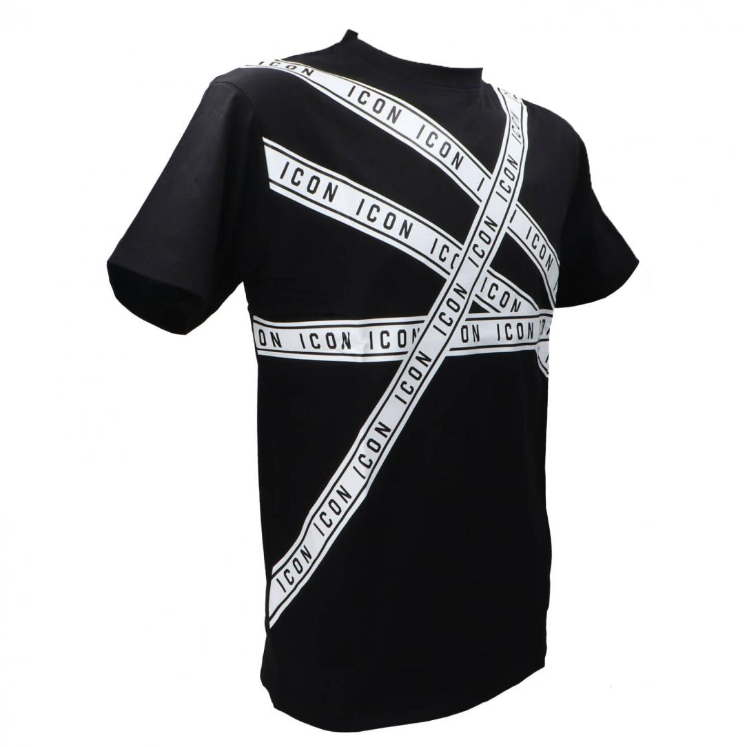 T-SHIRT C/STAMPA A STRISCE Nero T-SHIRT C/STAMPA A STRISCE Nero 2