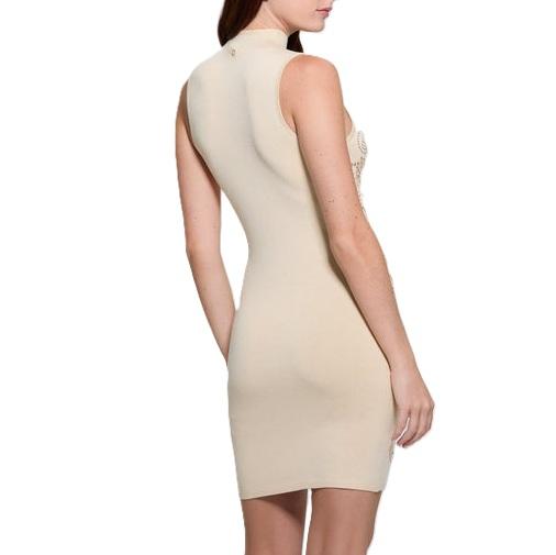 RHINESTONE BODYCON MINI SWEATER DRESS Beige RHINESTONE BODYCON MINI SWEATER DRESS Beige 3