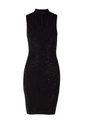 Guess Vestiti Vestiti RHINESTONE BODYCON MINI SWEATER DRESS Nero
