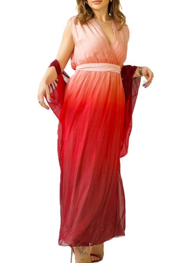 L012 ABITO LUNGO SFUMATO MISTO SETA Rosso Multicolore L012 ABITO LUNGO SFUMATO MISTO SETA Rosso Multicolore 2