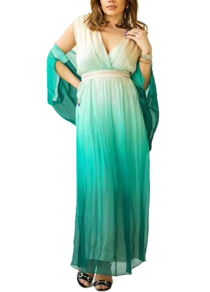 L012 ABITO LUNGO SFUMATO MISTO SETA Verde Multicolore L012 ABITO LUNGO SFUMATO MISTO SETA Verde Multicolore 1