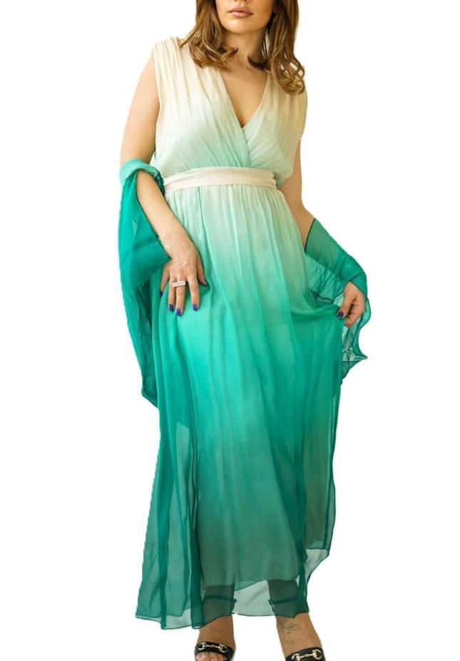 L012 ABITO LUNGO SFUMATO MISTO SETA Verde Multicolore L012 ABITO LUNGO SFUMATO MISTO SETA Verde Multicolore 2
