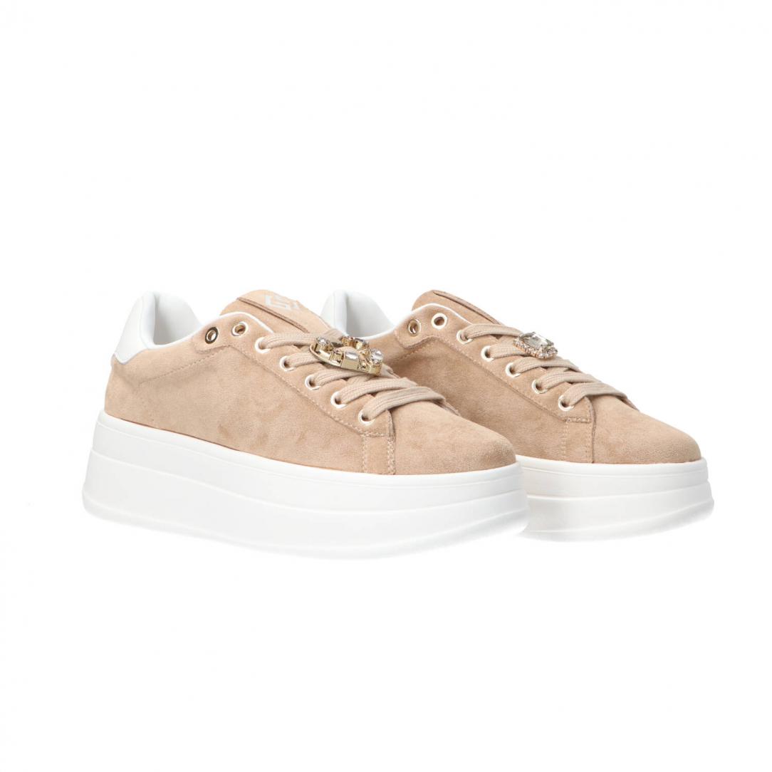 GB989 suede heart charm logo Beige 2