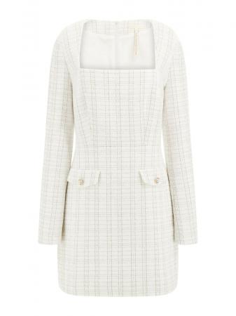 Vestiti Donna LS SANDRA TWEED DRESS Bianco 