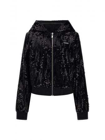 Felpe Donna SEQUINS FULL-ZIP HOODIE Nero