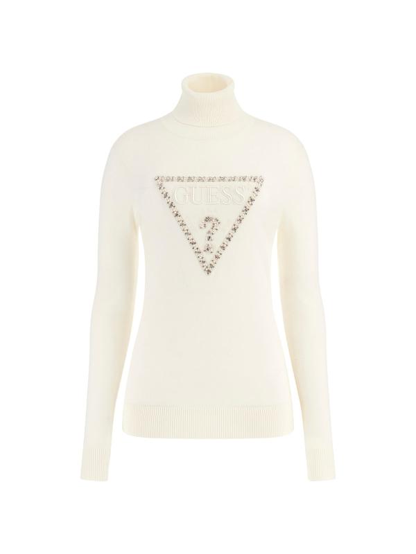Guess Maglioni Maglioni LS TN MELANIE TRIANGLE LOGO SW Bianco Panna