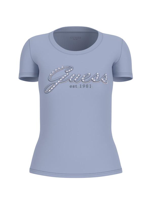 Guess T-shirt T-shirt CN SS EMBRO SCRIPT LOGO TEE Azzurro