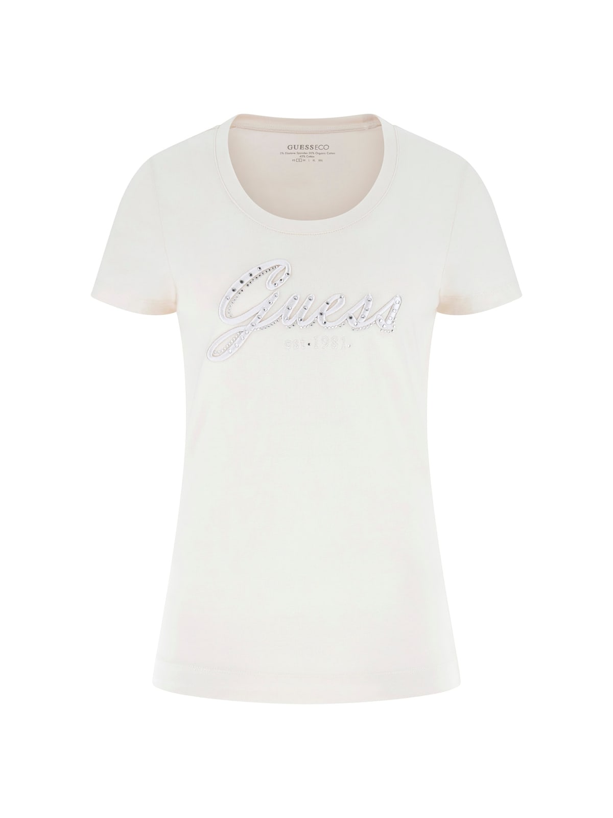 Guess T-shirt T-shirt CN SS EMBRO SCRIPT LOGO TEE Beige Crema