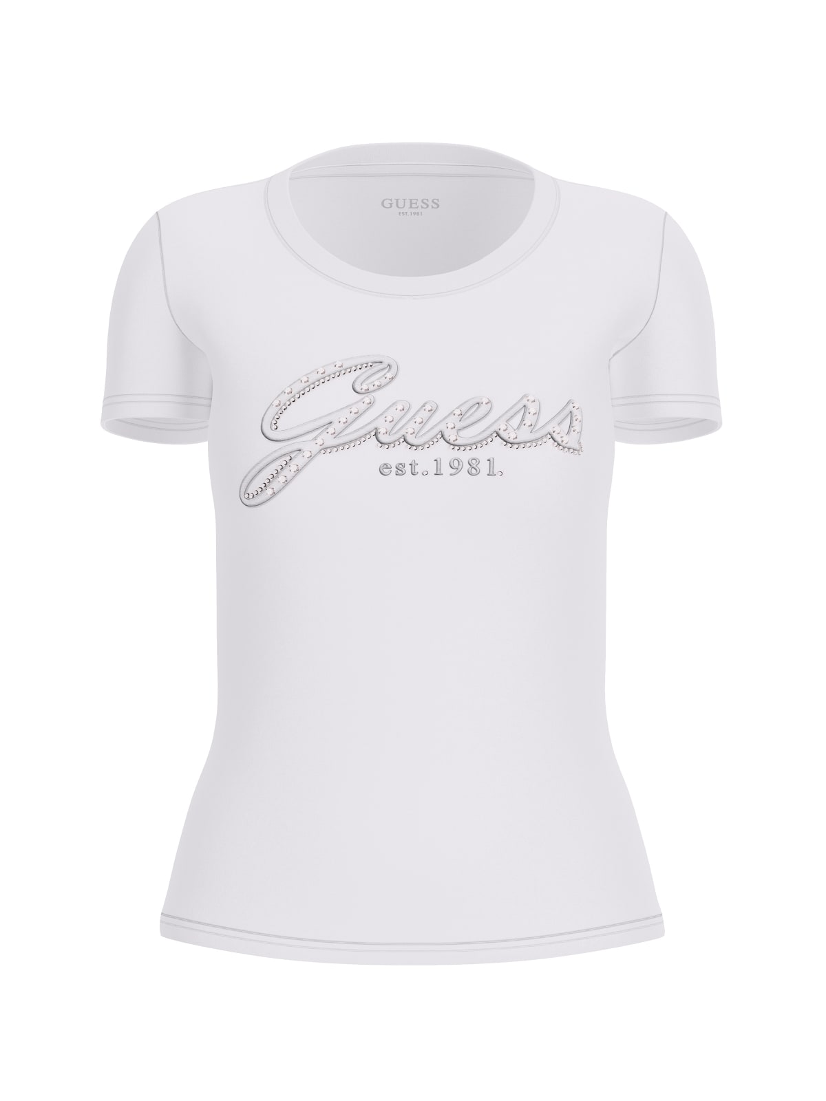Guess T-shirt T-shirt CN SS EMBRO SCRIPT LOGO TEE Bianco