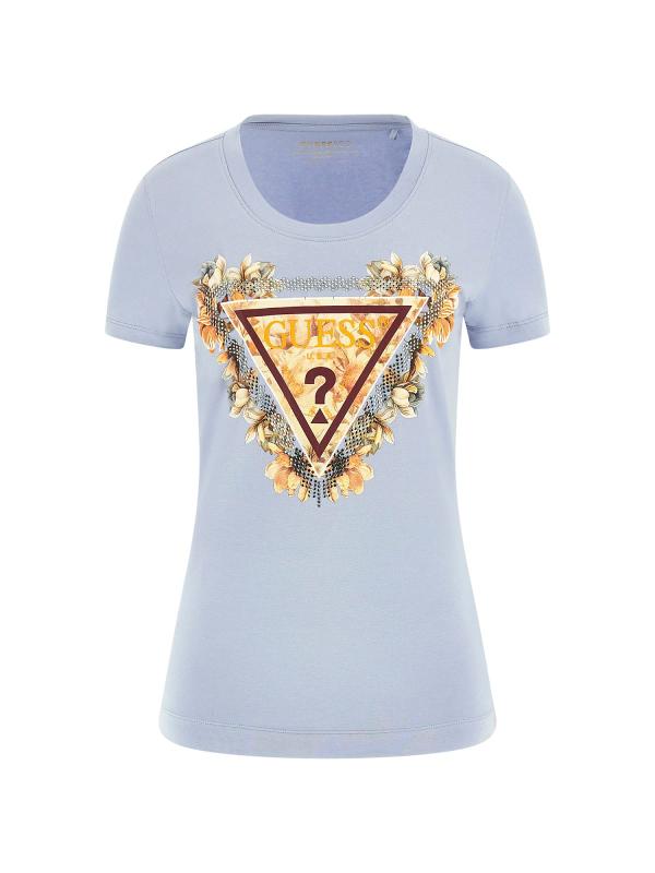 Guess T-shirt T-shirt SS TRIANGLE FLOWERS TEE Azzurro
