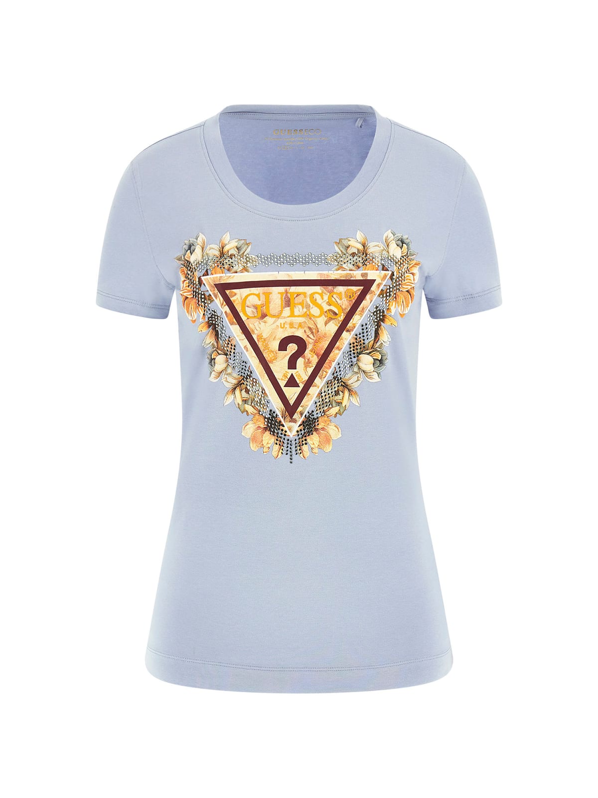 Guess T-shirt T-shirt SS TRIANGLE FLOWERS TEE Azzurro