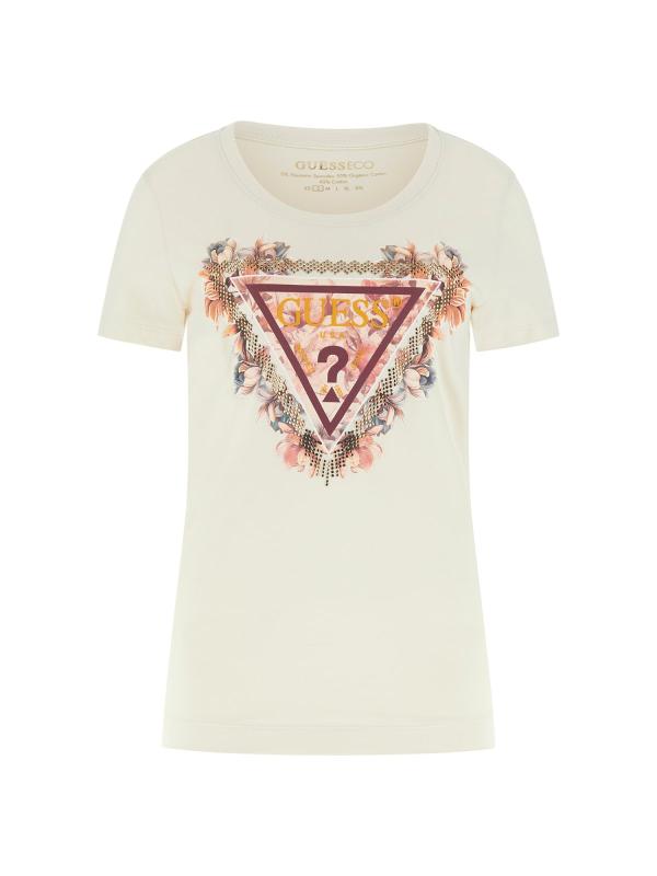 Guess T-shirt T-shirt SS TRIANGLE FLOWERS TEE Beige
