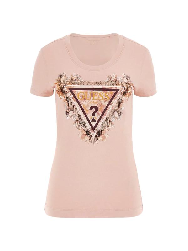 Guess T-shirt T-shirt SS TRIANGLE FLOWERS TEE Rosa