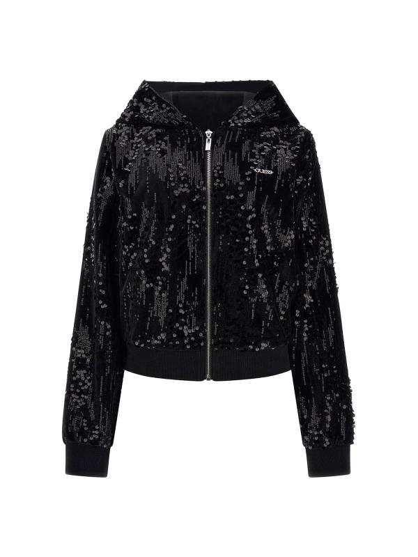 Guess Felpe Felpe SEQUINS FULL-ZIP HOODIE Nero