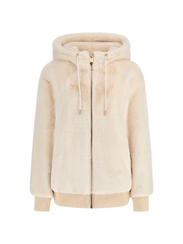 Guess Giubbotti LUCREZIA FAUX FUR LOGO JACKET Bianco