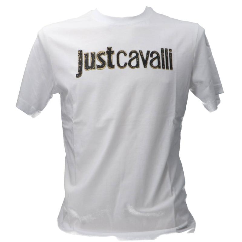 Just Cavalli T-shirt 79PM601 R RUBBER GLITTER LOGO  Bianco