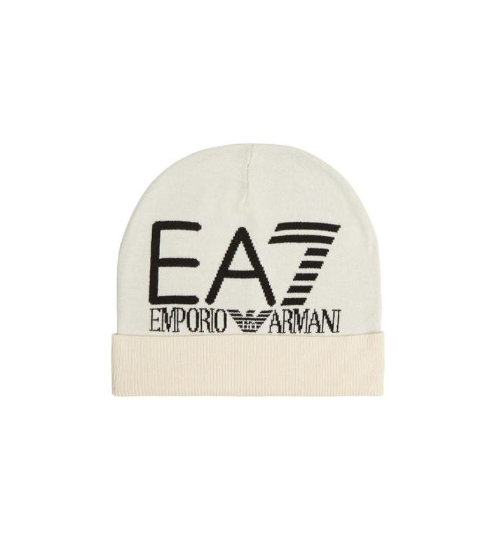 Emporio Armani Cappellini Beanie Visibility maxi logo EA7 Bianco Panna