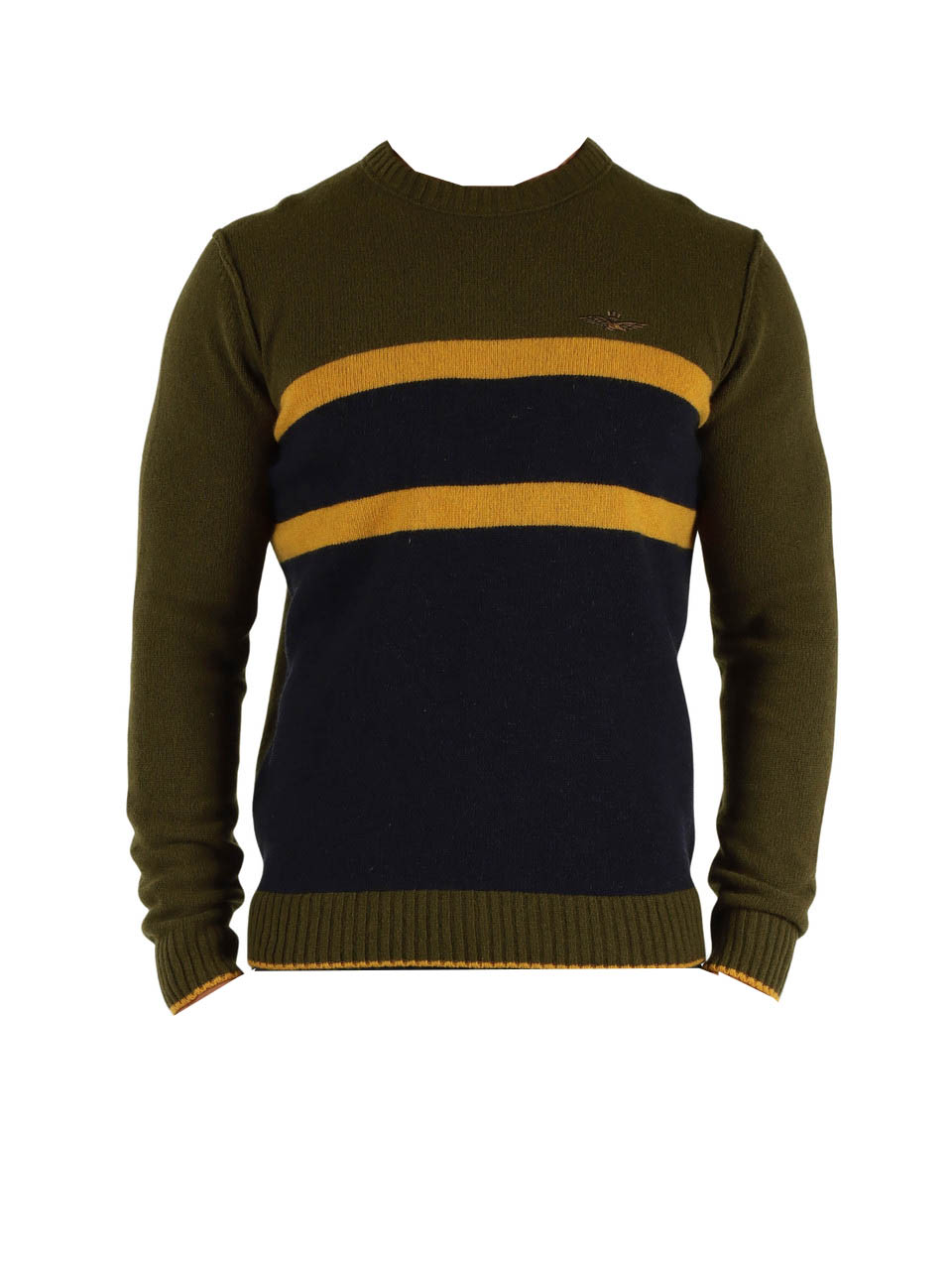 Aeronautica Militare Maglioni 252MA1609UL00924 GIROCOLLO RIGHE  Verde Scuro