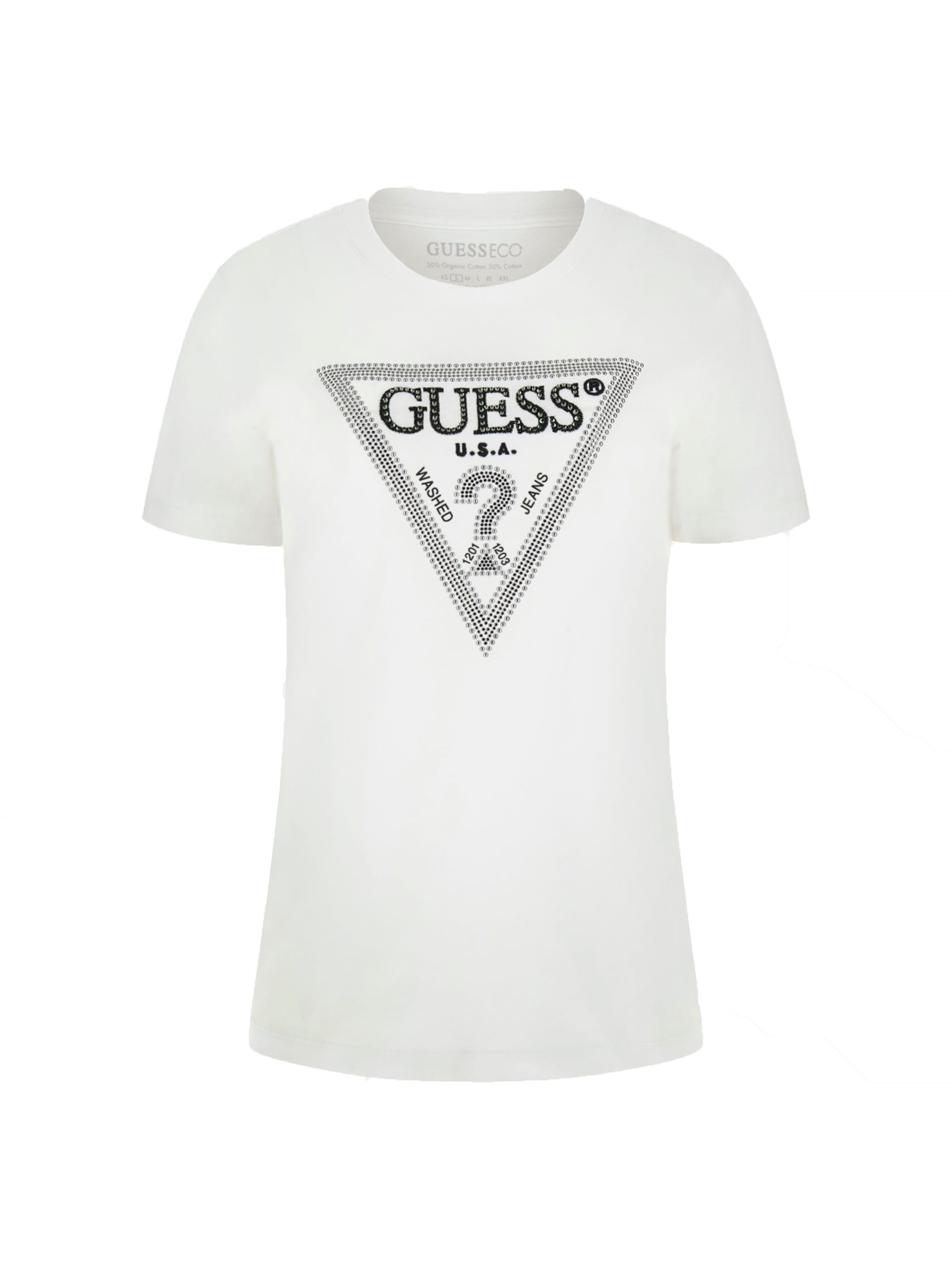Guess T-shirt SS CN KRYSTAL TRIANG Bianco