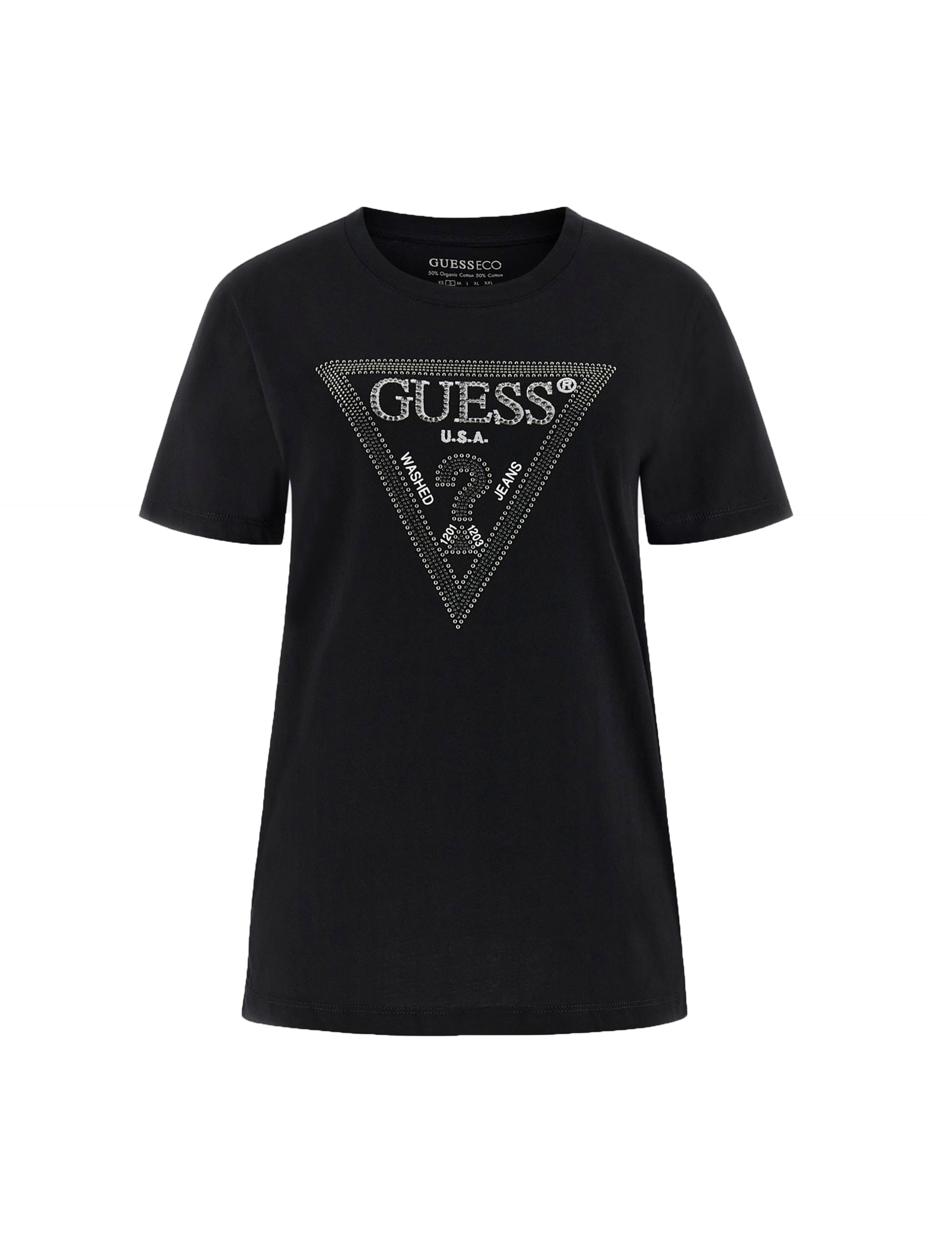 Guess T-shirt SS CN KRYSTAL TRIANG Nero