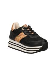 Sneakers Platform lurex e mappa geo Nero